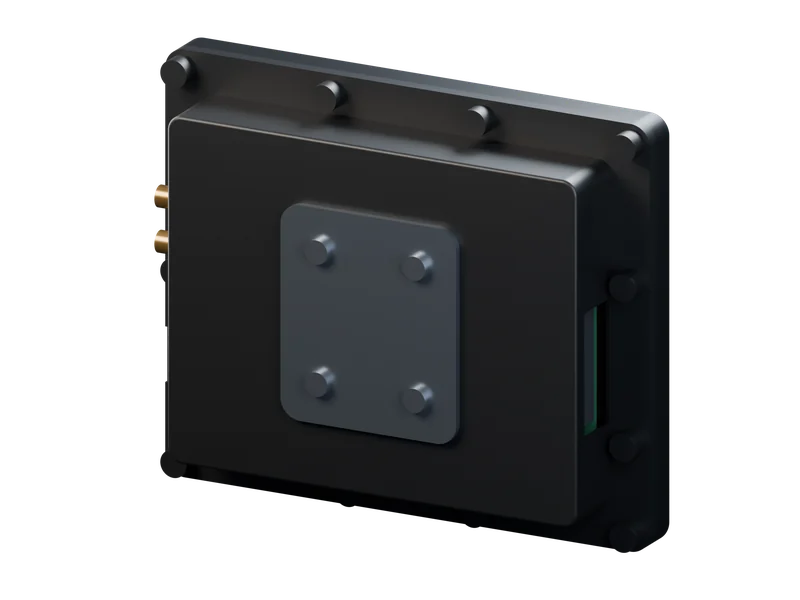 Rear three-quarter view of the case and its metal mounting plate